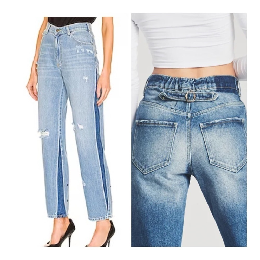 SER.O.YA Two-Tone Light Blue Straight Leg Jeans